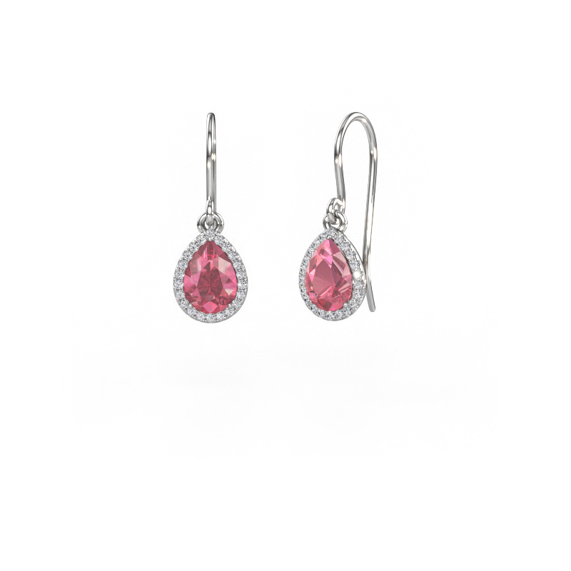 Image of Drop earrings Seline per 585 white gold Tourmaline pink 7x5 mm