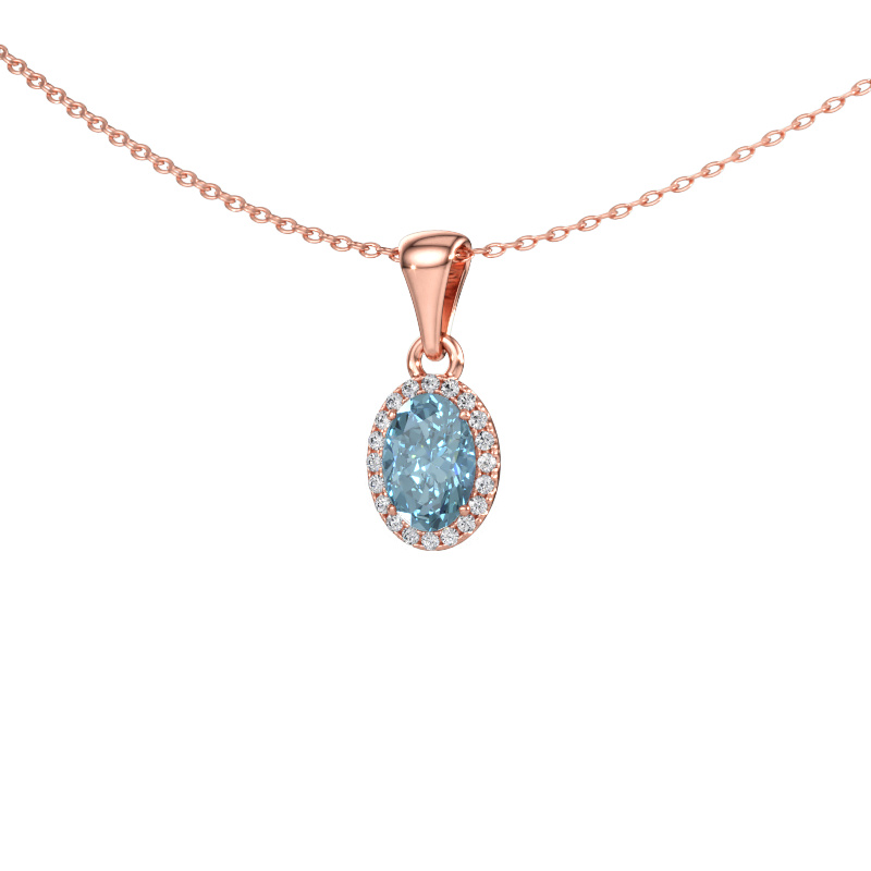 Afbeelding van Hanger Seline ovl 585 rosé goud Blauwe lab grown diamant 7x5 mm