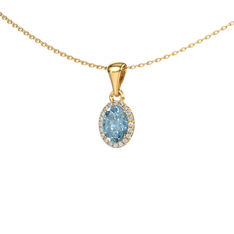 Image of Pendant Seline ovl 585 gold Blue lab grown diamond 7x5 mm