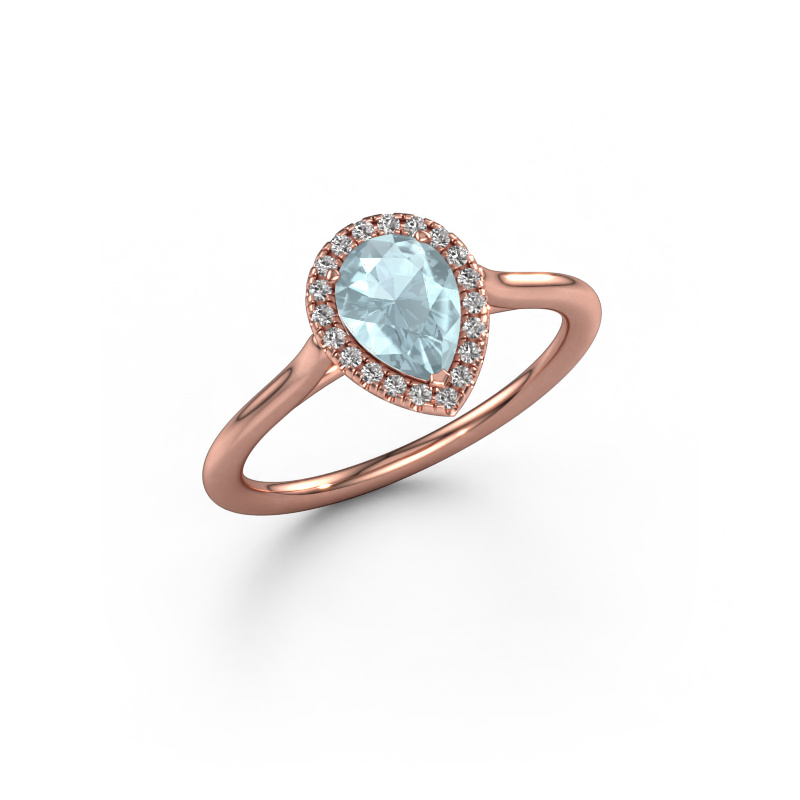 Image of Engagement ring Seline per 1 585 rose gold Aquamarine 7x5 mm