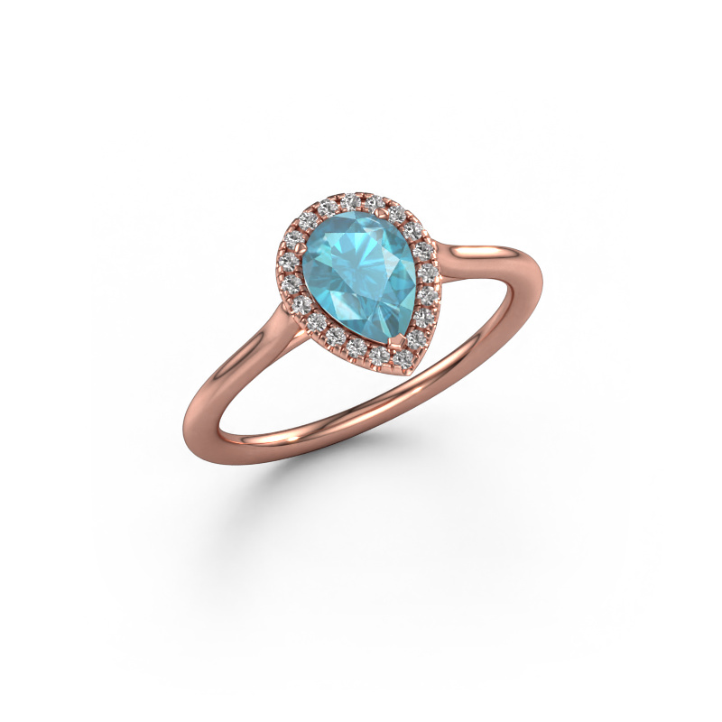 Image of Engagement ring Seline per 1 585 rose gold Blue topaz 7x5 mm