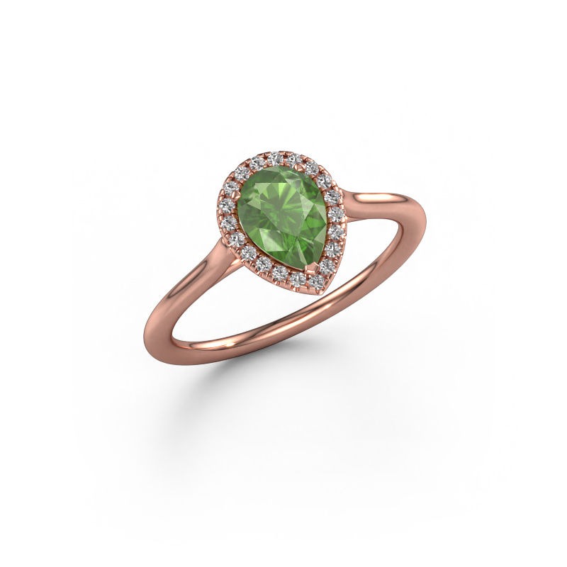 Image of Engagement ring Seline per 1 585 rose gold Tourmaline green 7x5 mm
