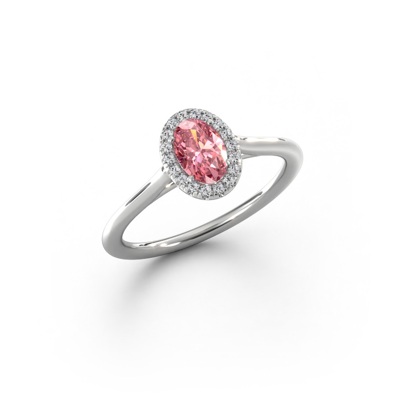 Image of Engagement ring Seline ovl 1 950 platinum Pink lab grown diamond 6x4 mm