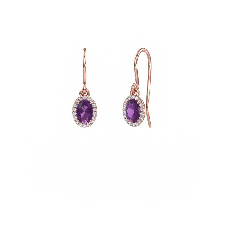 Image de Pendants d'oreilles Seline 2 ovl 585 or rose Améthyste 6x4 mm
