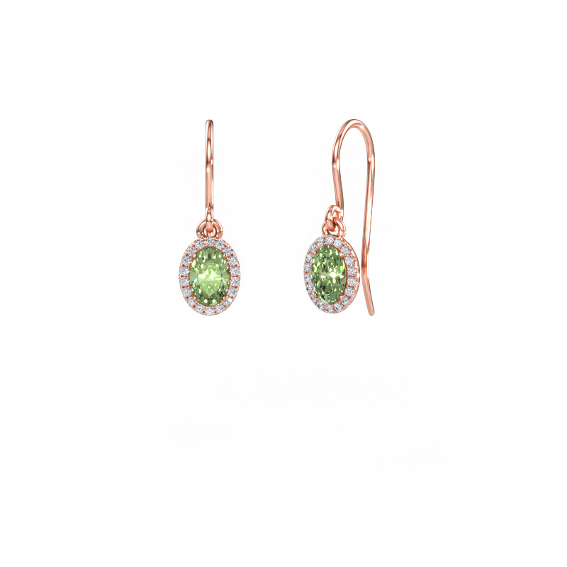 Bild av Hängande örhängen Seline 2 ovl 585 roséguld Grön labbodlad diamant 6x4 mm