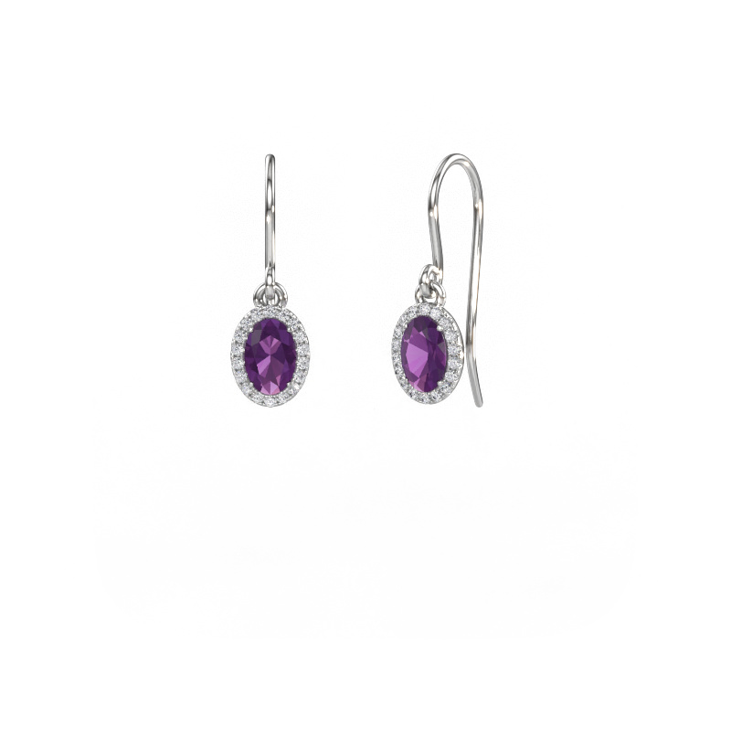 Afbeelding van Oorhangers Seline 2 ovl 585 witgoud Amethist 6x4 mm