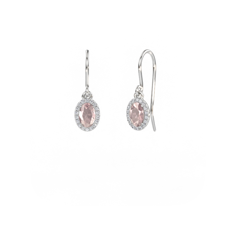 Immagine di Orecchini pendenti Seline 2 ovl 585 oro bianco Morganite champagne 6x4 mm