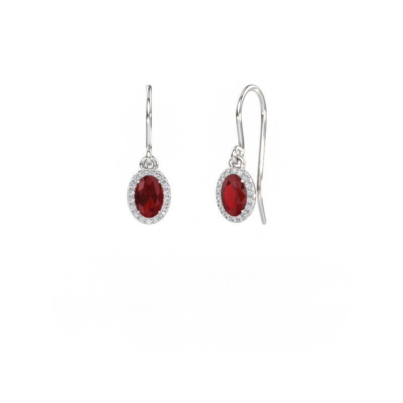 Image of Drop earrings Seline 2 ovl 950 platinum Ruby 6x4 mm