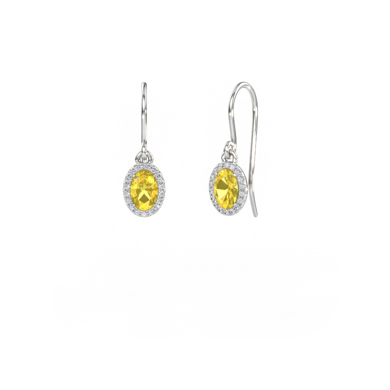 Image of Drop earrings Seline 2 ovl 585 white gold Yellow sapphire 6x4 mm