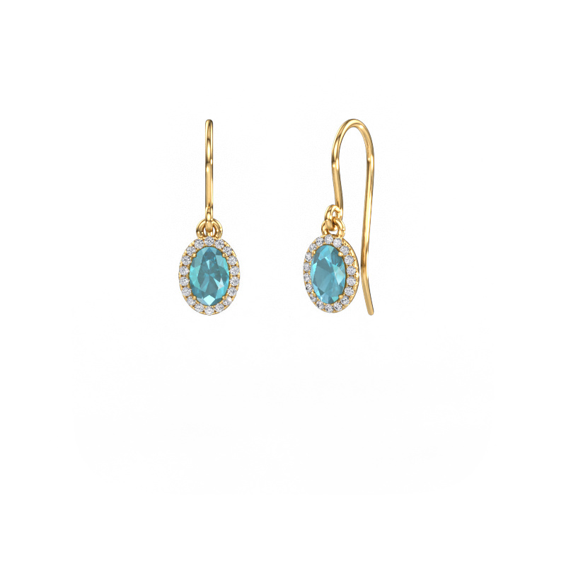 Image of Drop earrings Seline 2 ovl 585 gold Blue topaz 6x4 mm