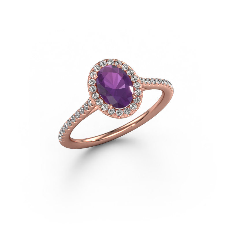 Image of Engagement ring Seline ovl 2 585 rose gold Amethyst 7x5 mm