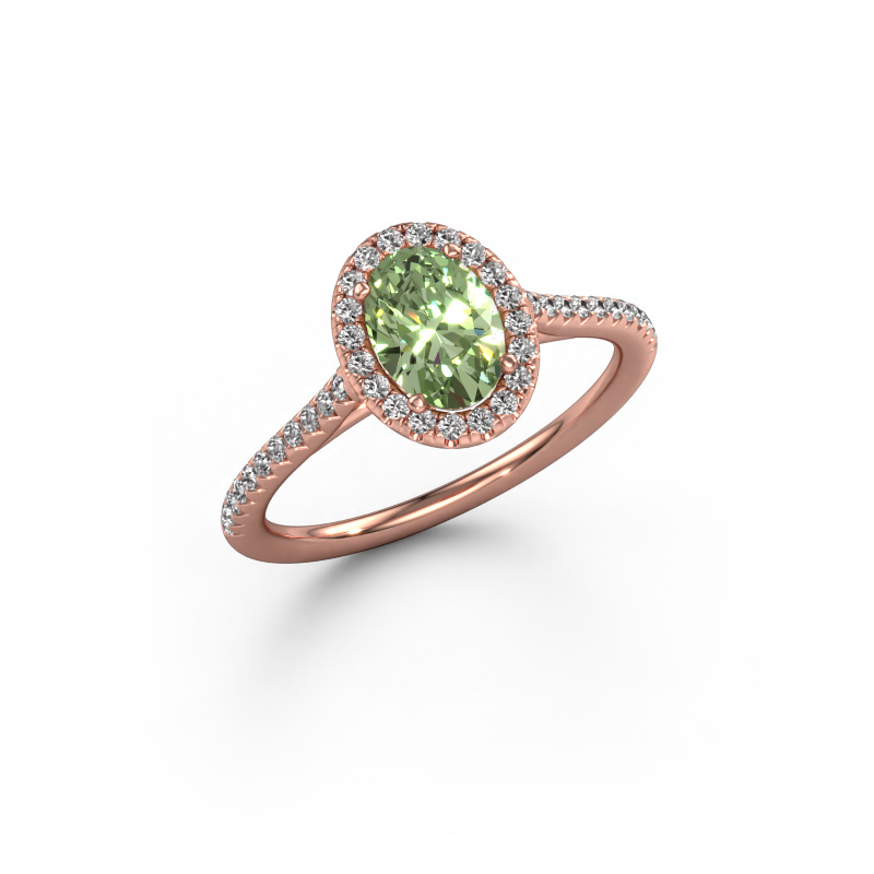 Image de Bague de fiançailles Seline ovl 2 585 or rose Diamants synthétiques vert 7x5 mm
