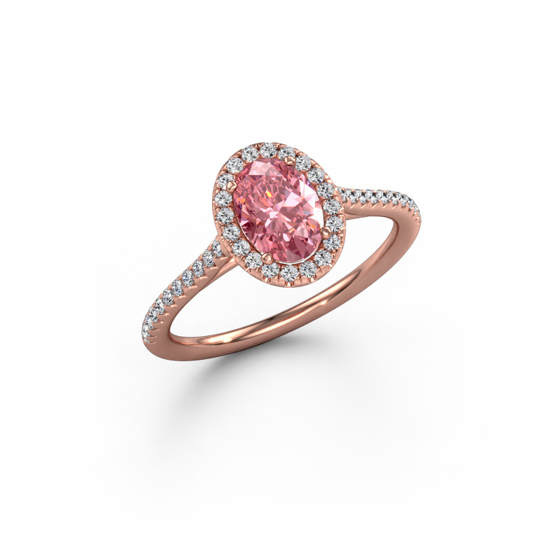 Image of Engagement ring Seline ovl 2 585 rose gold Pink lab grown diamond 7x5 mm