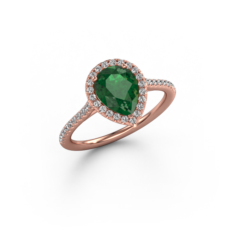 Image of Engagement ring Seline per 2 585 rose gold Emerald 8x6 mm