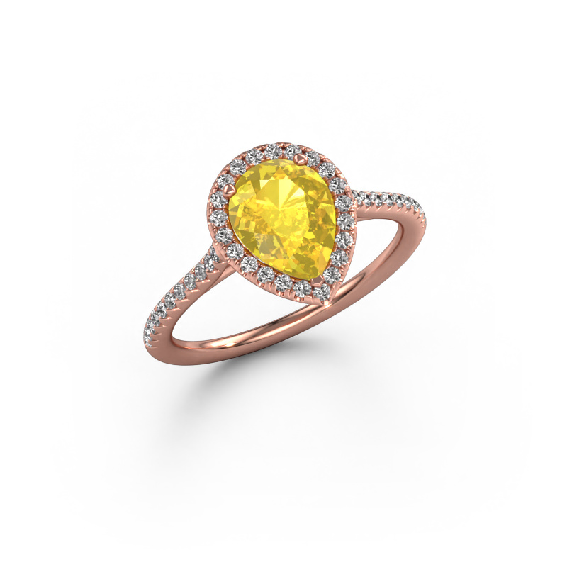 Image of Engagement ring Seline per 2 585 rose gold Yellow sapphire 8x6 mm