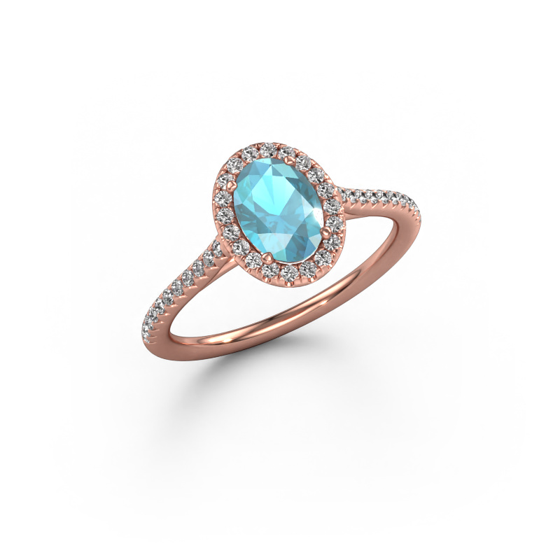 Image of Engagement ring Seline ovl 2 585 rose gold Blue topaz 7x5 mm