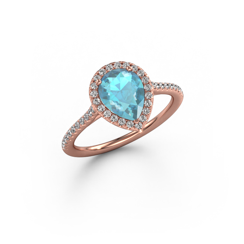Image of Engagement ring Seline per 2 585 rose gold Blue topaz 8x6 mm