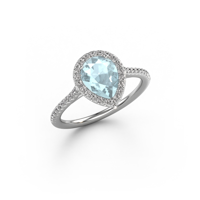 Image of Engagement ring Seline per 2 950 platinum Aquamarine 8x6 mm