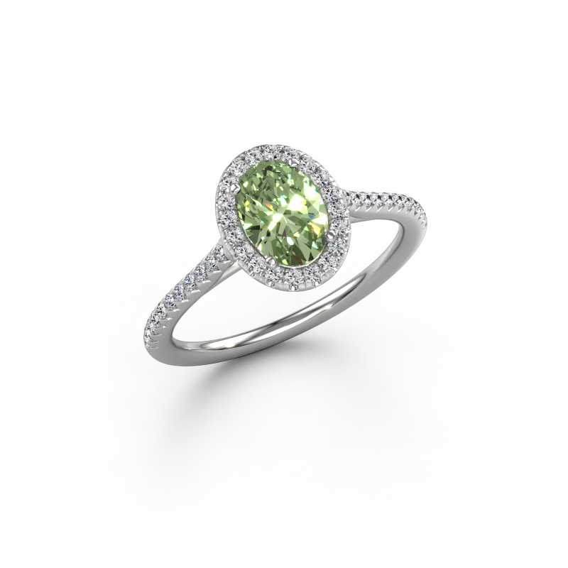 Image of Engagement ring Seline ovl 2 585 white gold Green lab grown diamond 7x5 mm