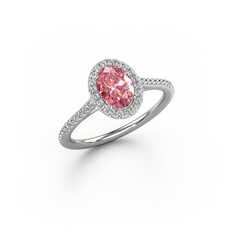 Image of Engagement ring Seline ovl 2 950 platinum Pink lab grown diamond 7x5 mm