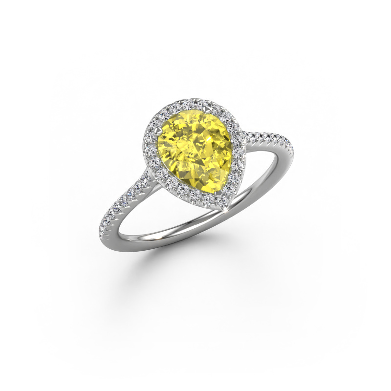 Image of Engagement ring Seline per 2 950 platinum Yellow lab grown diamond 8x6 mm