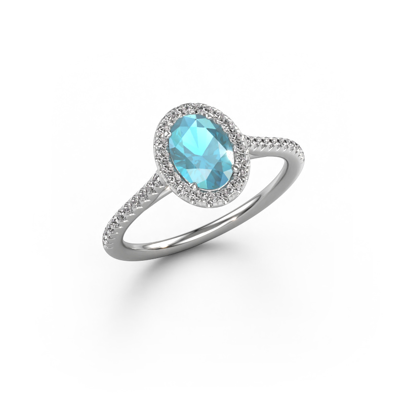 Image of Engagement ring Seline ovl 2 585 white gold Blue topaz 7x5 mm