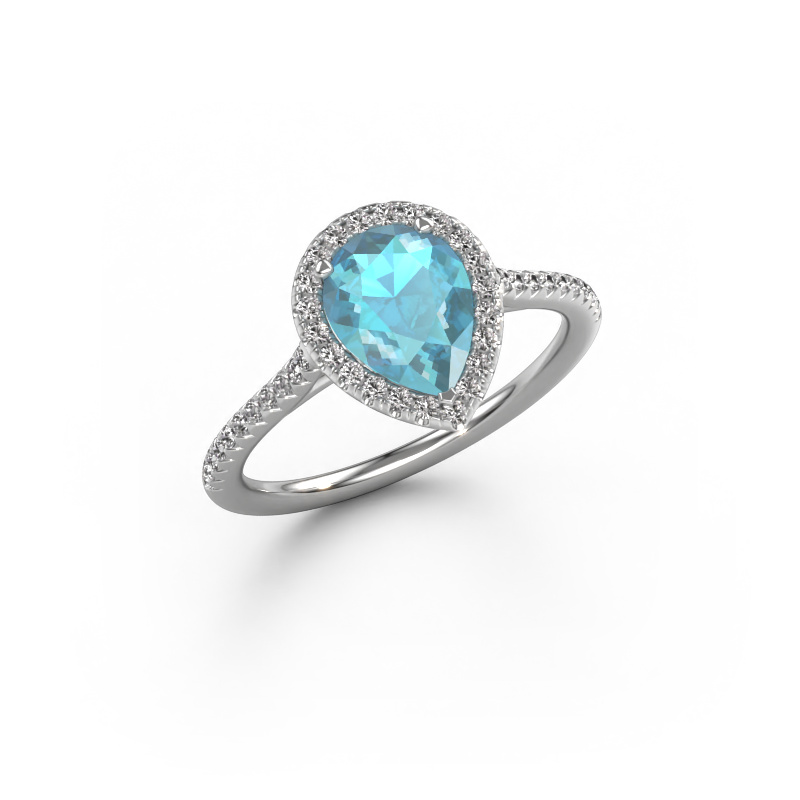 Image of Engagement ring Seline per 2 585 white gold Blue topaz 8x6 mm