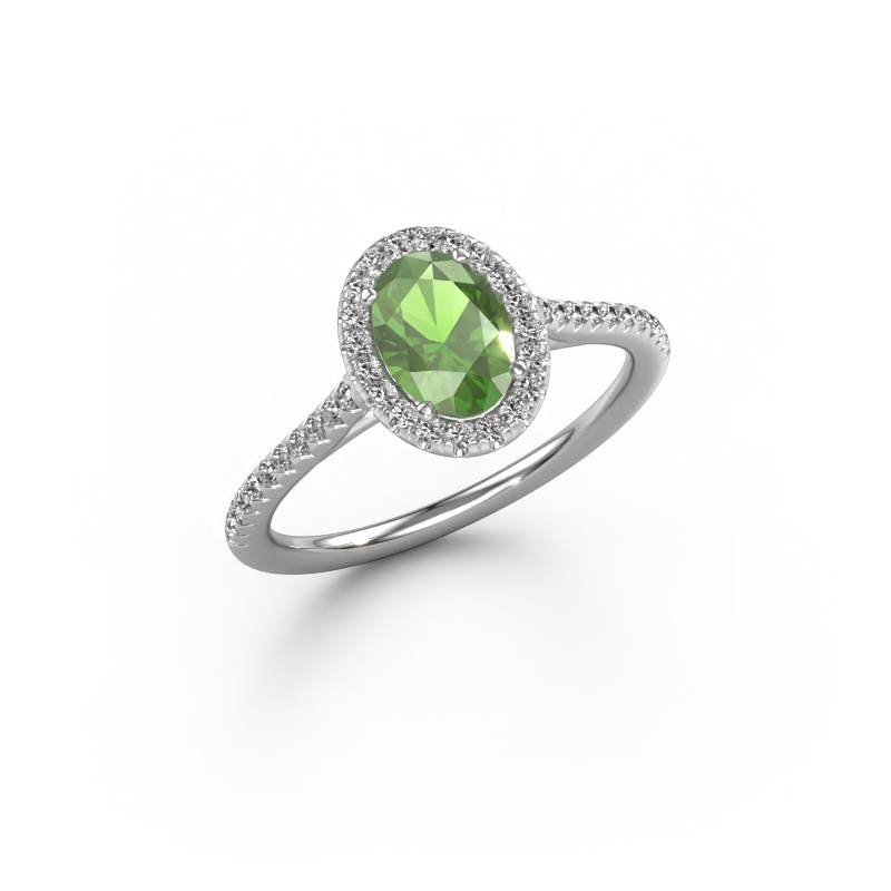 Image de Bague de fiançailles Seline ovl 2 585 or blanc Vert tourmaline 7x5 mm