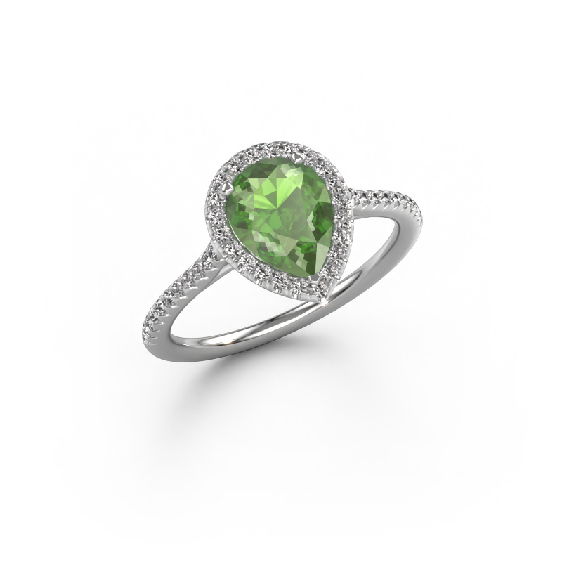 Image of Engagement ring Seline per 2 585 white gold Tourmaline green 8x6 mm