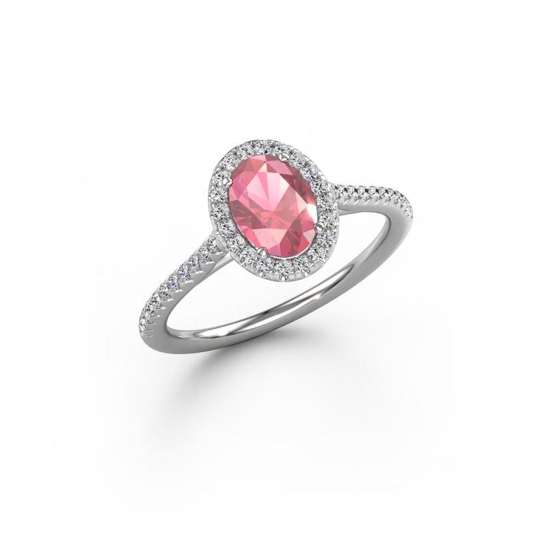 Image of Engagement ring Seline ovl 2 585 white gold Tourmaline pink 7x5 mm