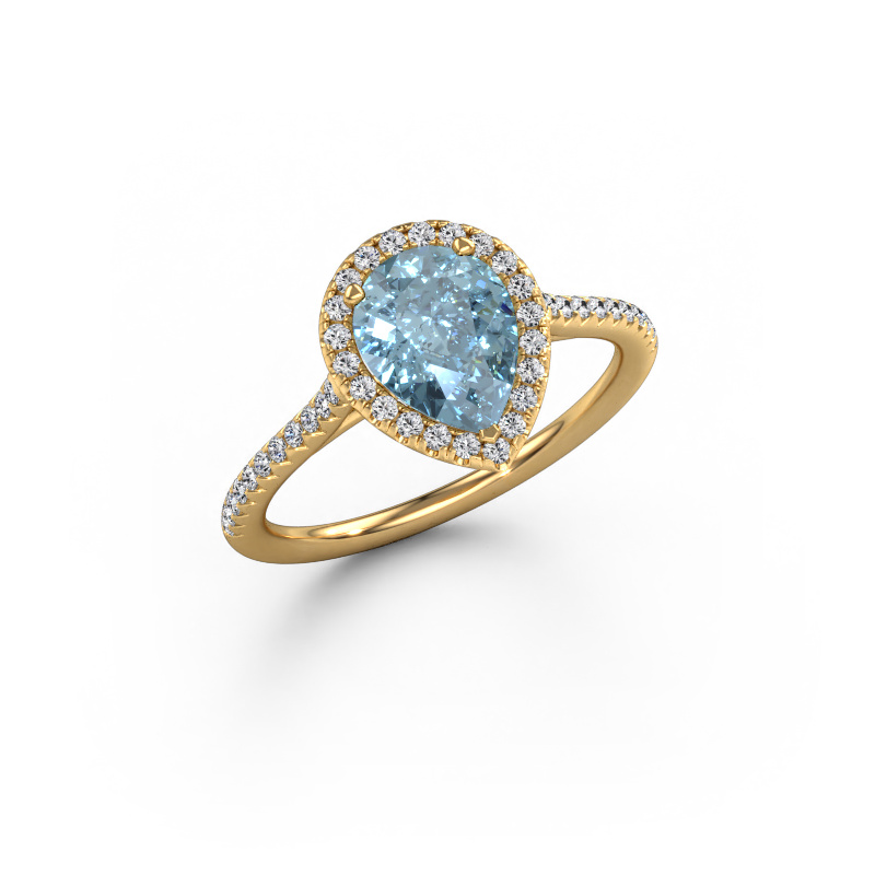 Image of Engagement ring Seline per 2 585 gold Blue lab grown diamond 8x6 mm