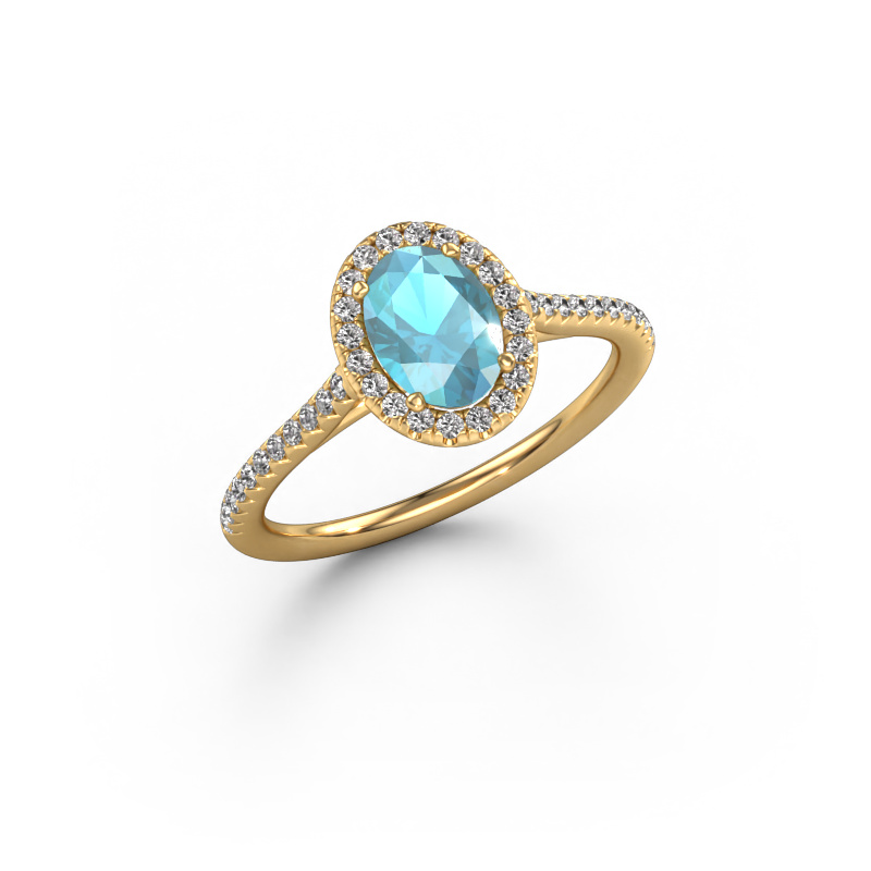 Bild von Verlobungsring Seline ovl 2 585 Gold Blau Topas 7x5 mm
