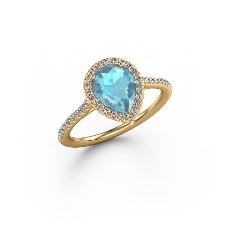 Image of Engagement ring Seline per 2 585 gold Blue topaz 8x6 mm