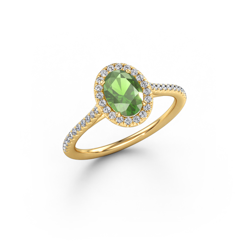 Bild von Verlobungsring Seline ovl 2 585 Gold Turmalin grün 7x5 mm