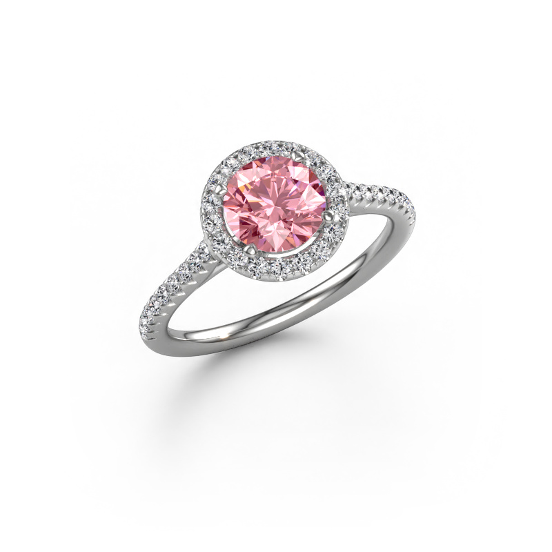 Image of Engagement ring Seline rnd 2 950 platinum Pink lab grown diamond 6.5 mm
