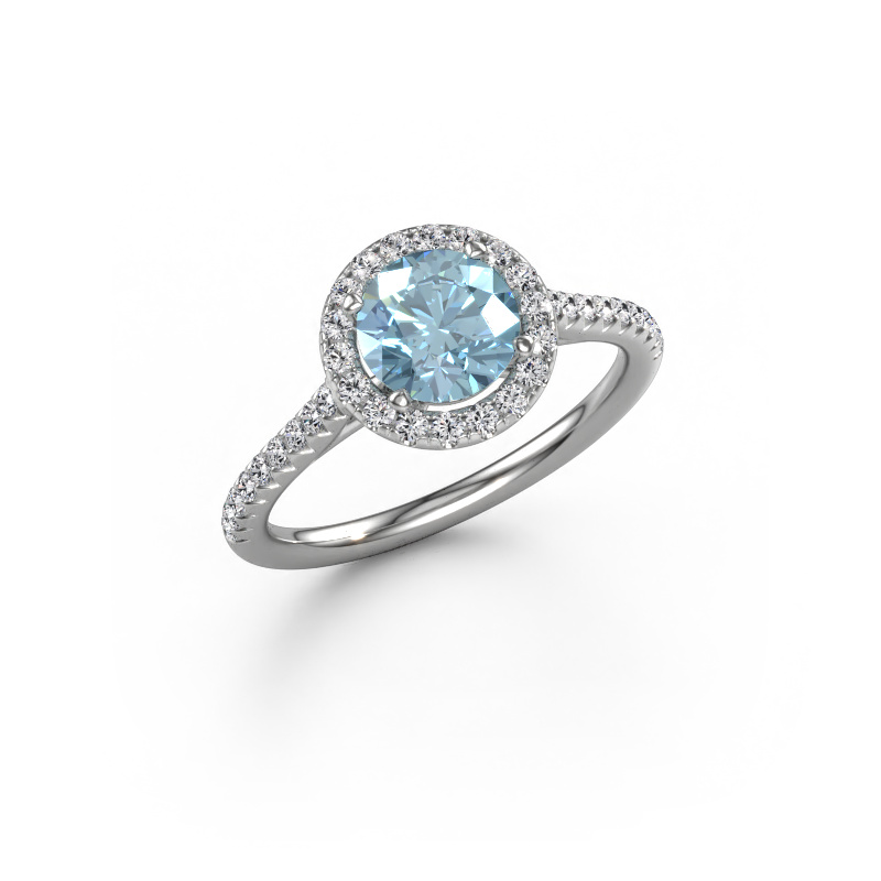 Image of Engagement ring Seline rnd 2 585 white gold Blue lab grown diamond 6.5 mm