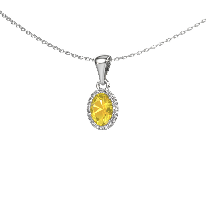 Image of Pendant Seline ovl 950 platinum Yellow sapphire 7x5 mm