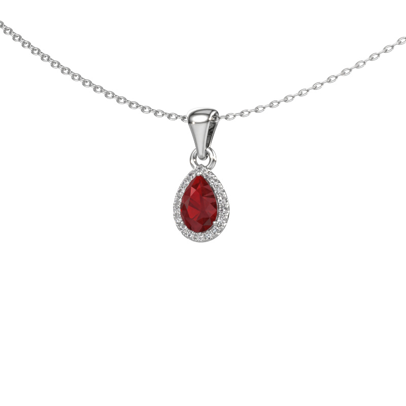 Image of Necklace Seline per 585 white gold Ruby 6x4 mm