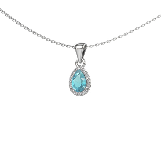 Image of Necklace Seline per 585 white gold Blue topaz 6x4 mm