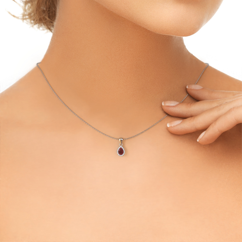 Image of Necklace Seline per 585 white gold Ruby 6x4 mm