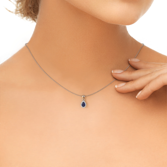 Image of Necklace Seline per 925 silver Sapphire 6x4 mm