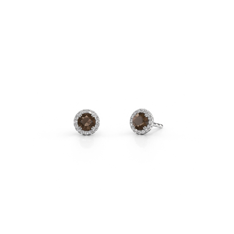Image of Earrings Seline rnd 585 white gold Smokey quartz 4 mm