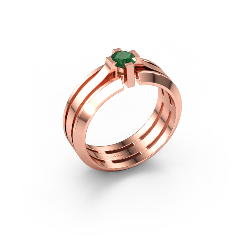 Immagine di Anello da uomo Sem 585 oro rosa Smeraldo 4.7 mm