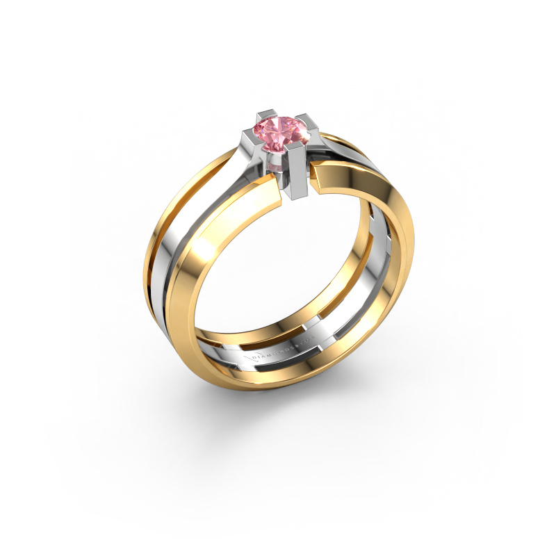 Image de Bague pour homme Sem 585 or blanc Diamant synthétique roze 4.7 mm