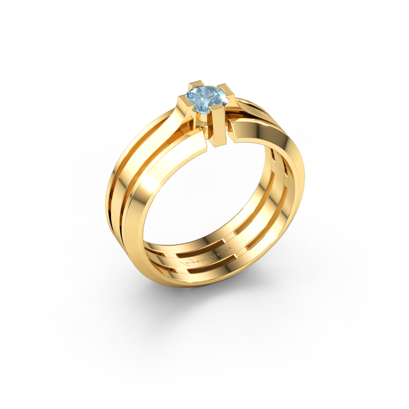 Image de Bague pour homme Sem 585 or jaune Diamant synthétique bleu 4.7 mm