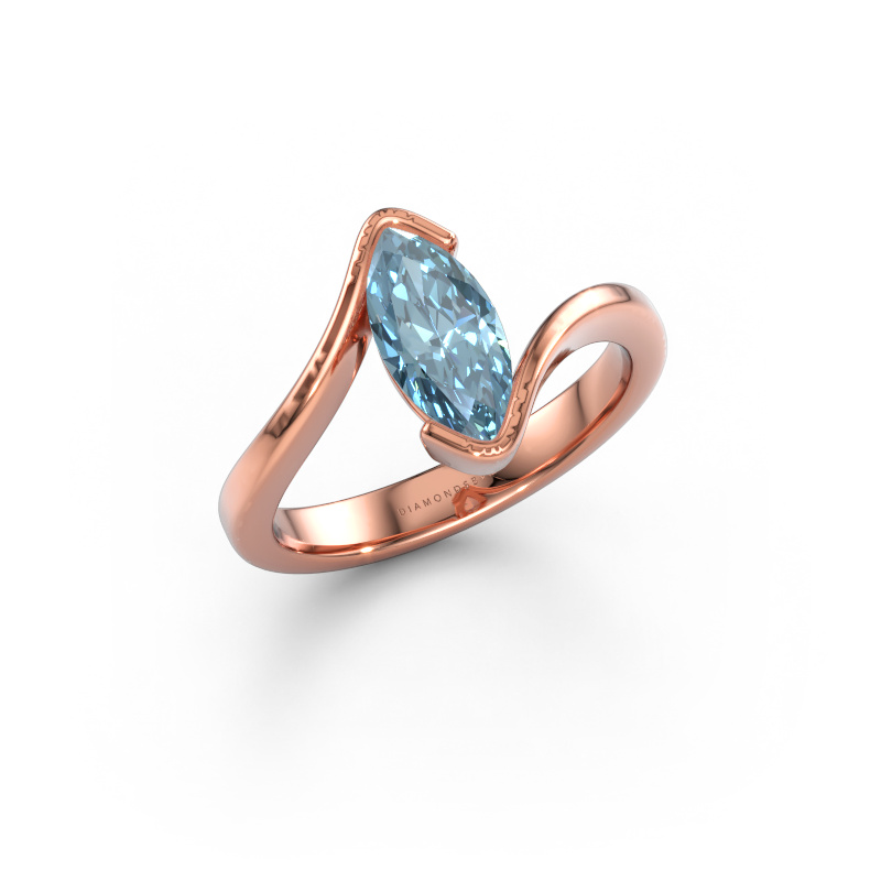 Bild av Förlovningsring Eve 585 roséguld Blå labbodlad diamant 10x5 mm