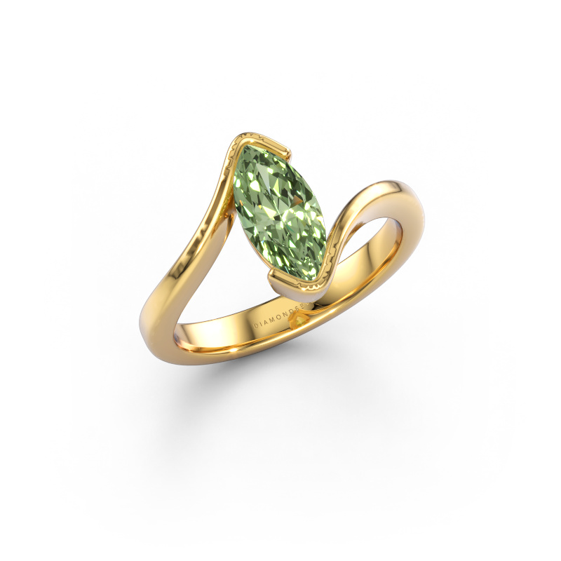 Bild av Förlovningsring Eve 585 gult guld Grön labbodlad diamant 10x5 mm