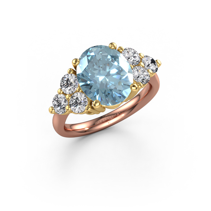 Afbeelding van Verlovingsring Serenity OVL 585 rosé goud Blauwe lab grown diamant 11x9 mm