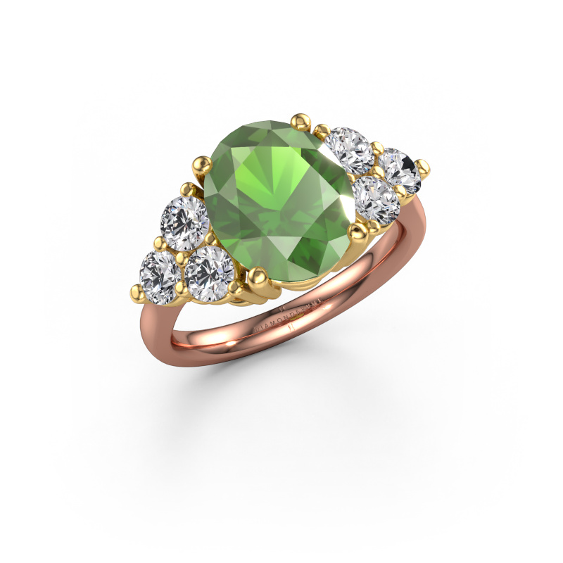 Afbeelding van Verlovingsring Serenity OVL 585 rosé goud Toermalijn groen 11x9 mm