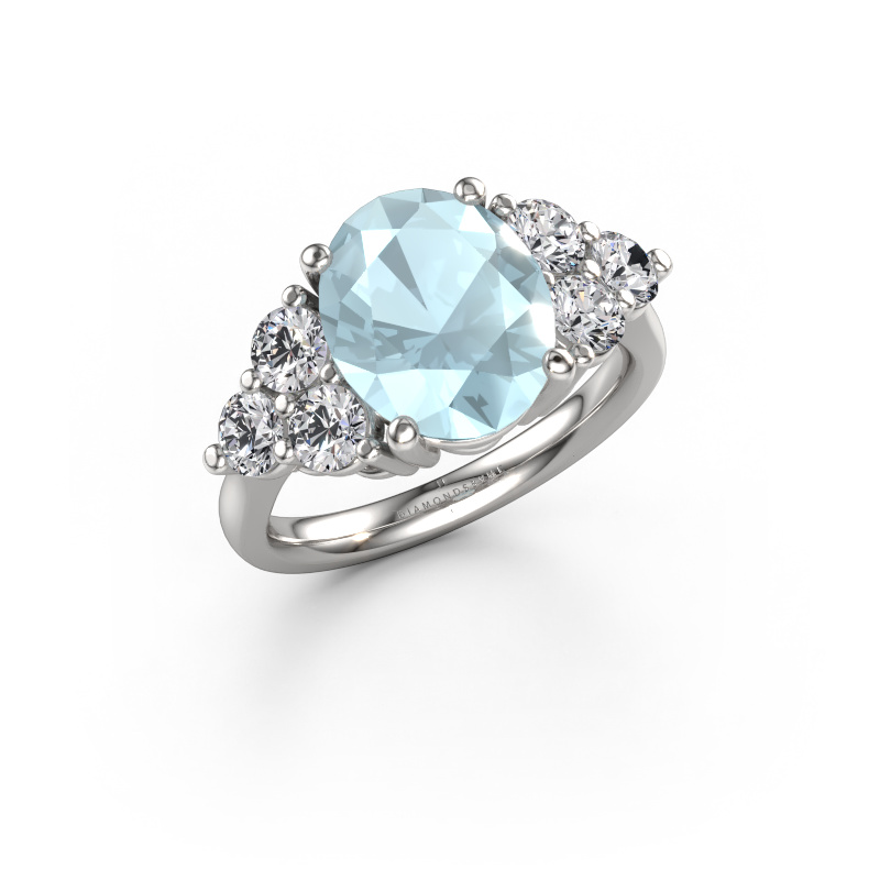 Bild von Verlobungsring Serenity OVL 950 Platin Aquamarin 11x9 mm